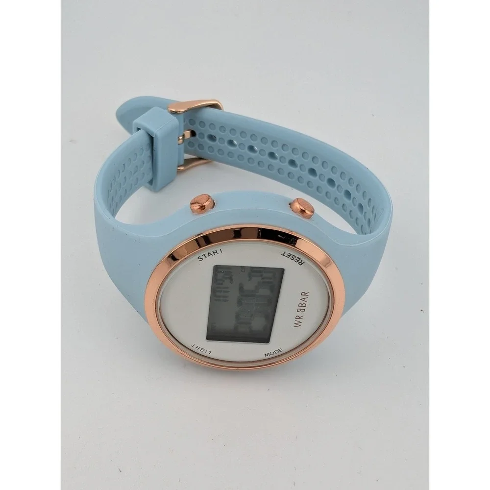 XCZAP Digital Watch Women 38mm‎ Case Light Blue Silicone Band- New Battery
